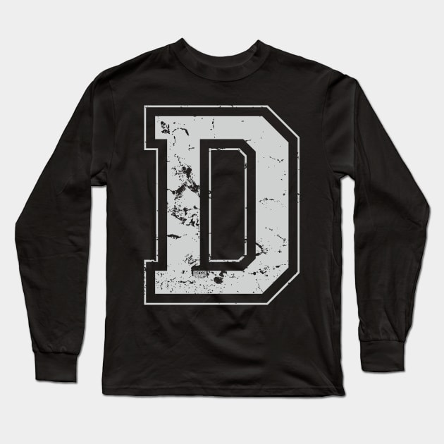 Initial Letter D Gray Jersey Sports Athletic Player Long Sleeve T-Shirt by porcodiseno